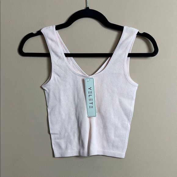 Yelete Women’s One Size Vanilla Cream Ribbed Balletcore Cropped Tank Top NWT - Picture 1 of 3